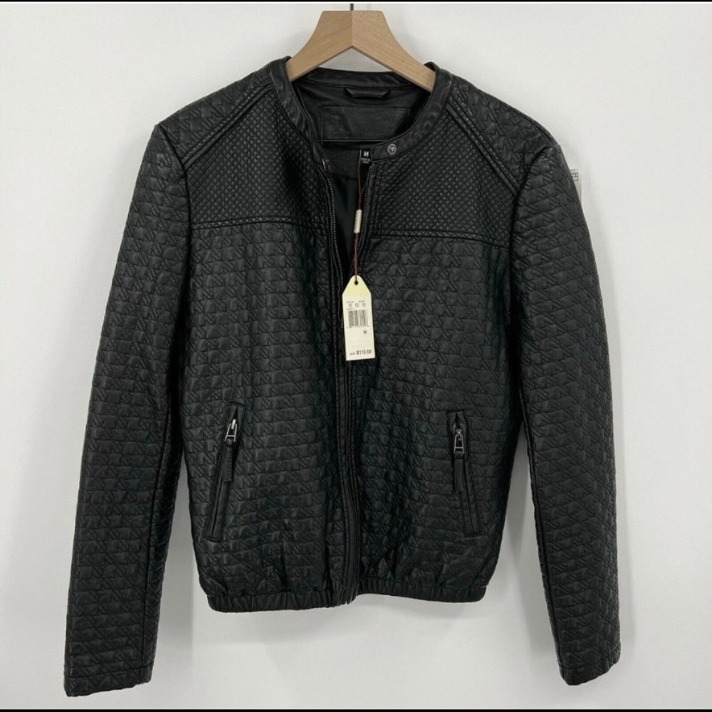 NWT M.L.L.P. Black Colette Faux Leather Black Bomber Jacket M